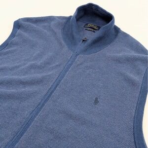 Polo Ralph Lauren Sweater Vest Mens Large Blue Pima Cotton Full Zip Knit